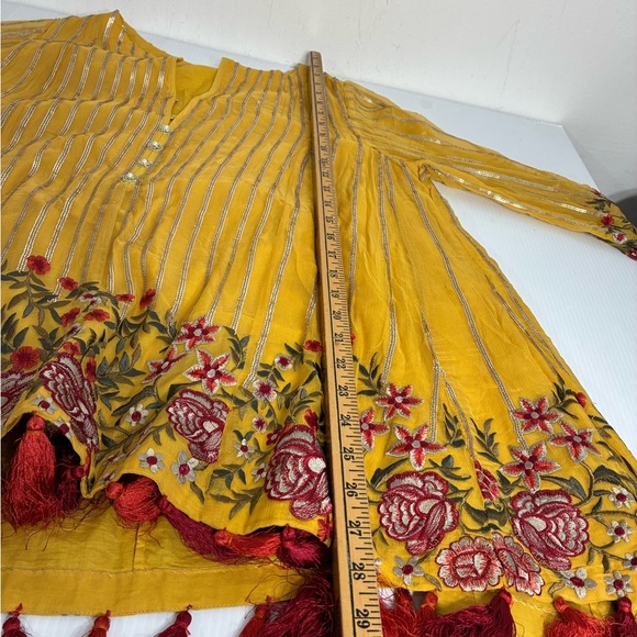 Embroidered Silk Boho Top with Tassels Size 12 - Picture 12 of 13